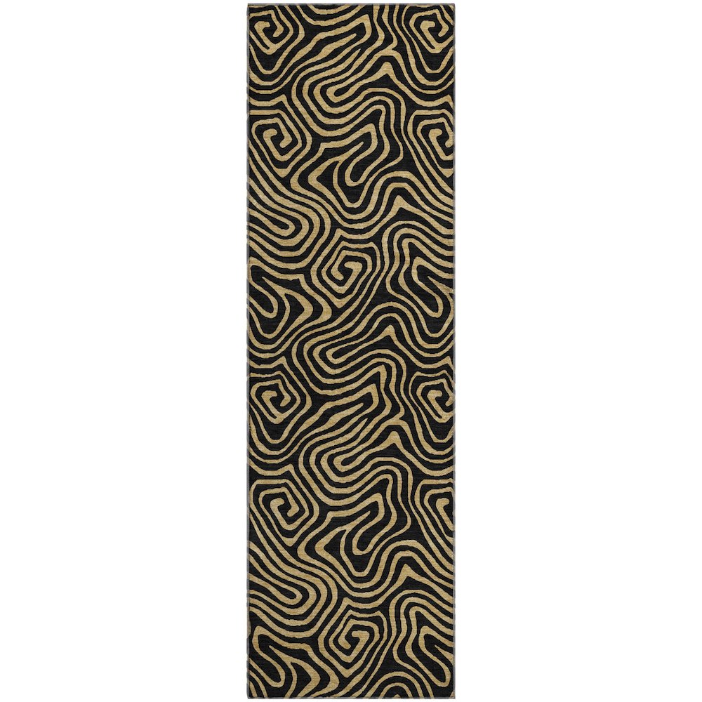 Premium Machine Washable Mayfield AMF1031 Black 2'3" x 7'6" Runner Rug. Picture 1
