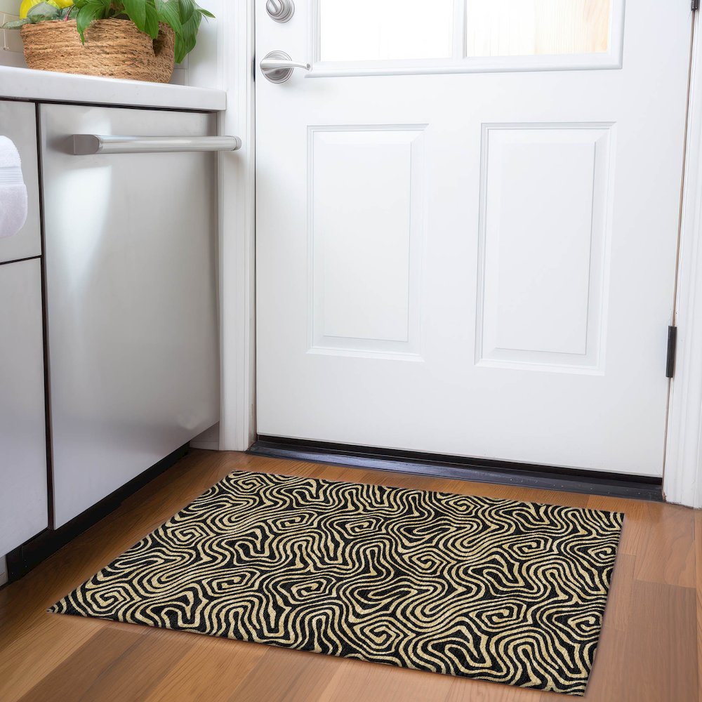 Premium Machine Washable Mayfield AMF1031 Black 1'8" x 2'6" Rug. Picture 5