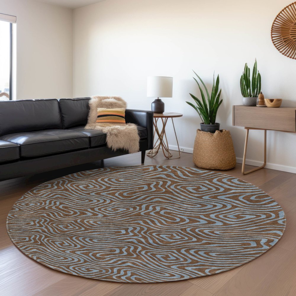 Premium Machine Washable Mayfield AMF1031 Brown 8' x 8' Round Rug. Picture 5
