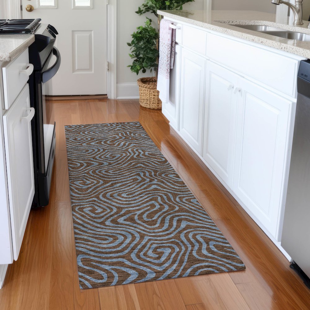 Premium Machine Washable Mayfield AMF1031 Brown 2'3" x 7'6" Runner Rug. Picture 5