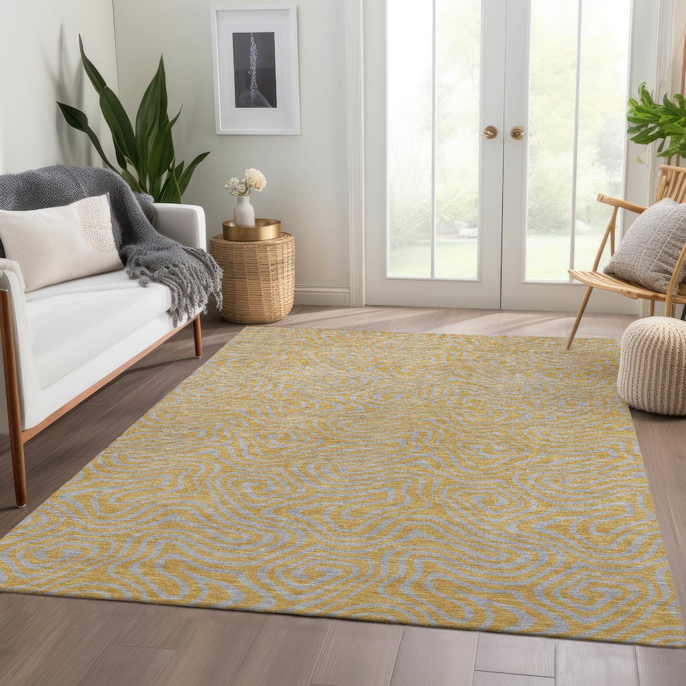 Premium Machine Washable Mayfield AMF1031 Gold 2'6" x 3'10" Rug. Picture 6