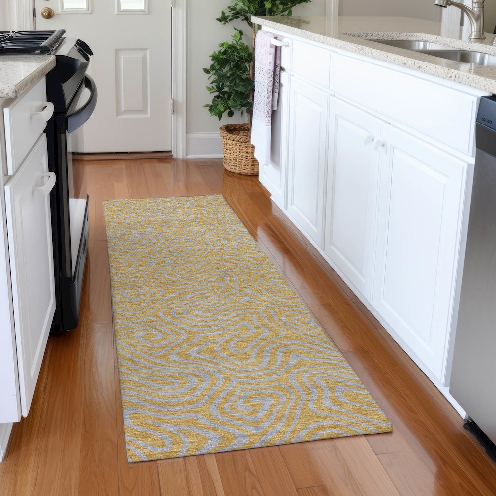 Premium Machine Washable Mayfield AMF1031 Gold 2'3" x 7'6" Runner Rug. Picture 5