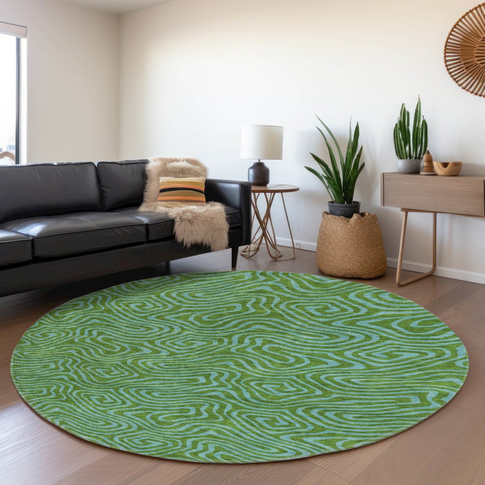 Premium Machine Washable Mayfield AMF1031 Green 8' x 8' Round Rug. Picture 5