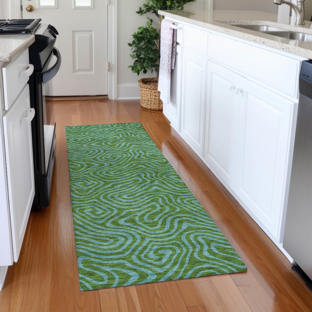 Premium Machine Washable Mayfield AMF1031 Green 2'3" x 7'6" Runner Rug. Picture 5