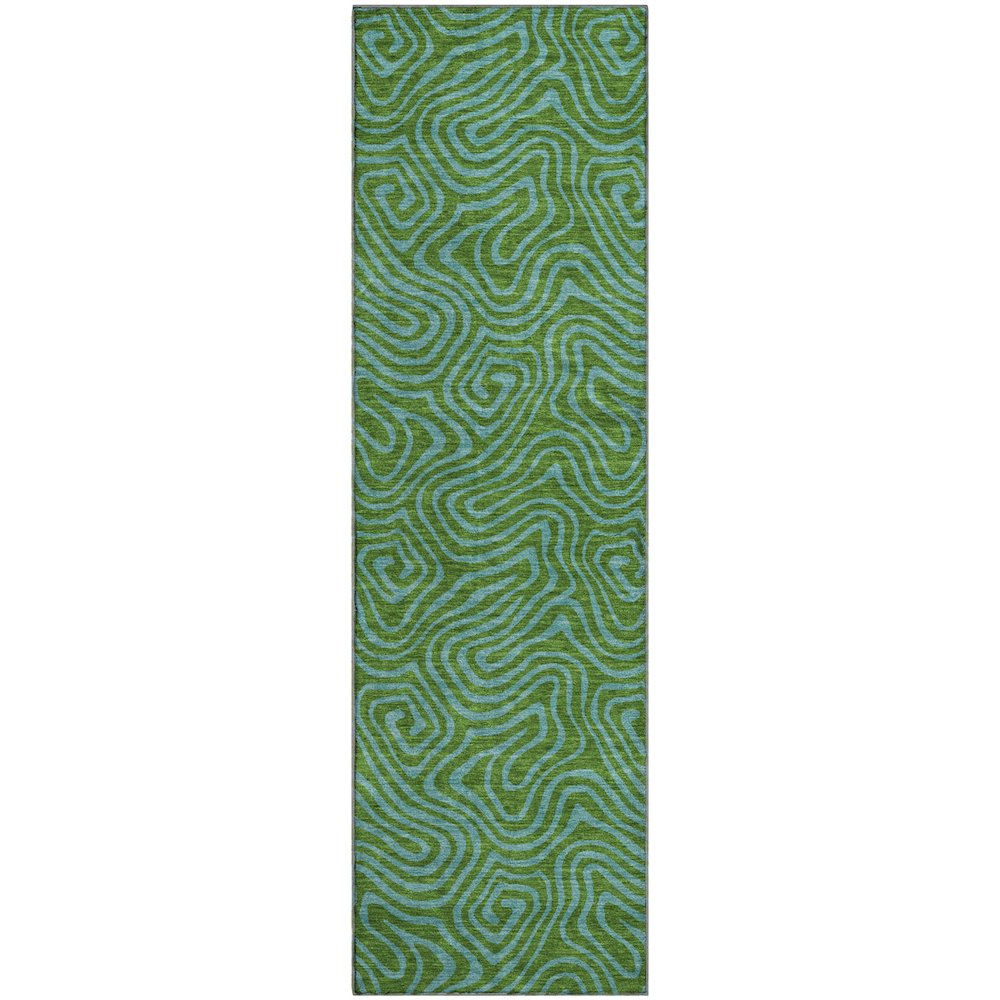 Premium Machine Washable Mayfield AMF1031 Green 2'3" x 7'6" Runner Rug. Picture 1