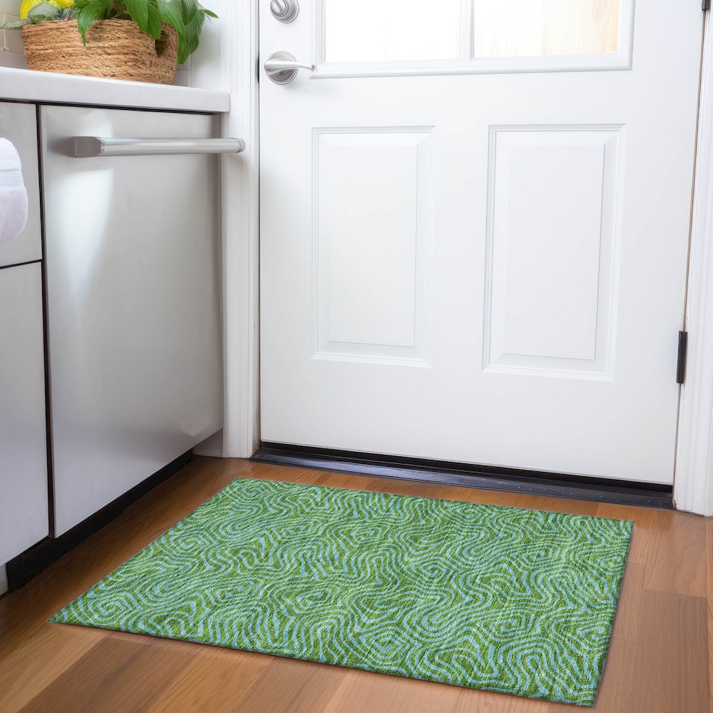 Premium Machine Washable Mayfield AMF1031 Green 1'8" x 2'6" Rug. Picture 5