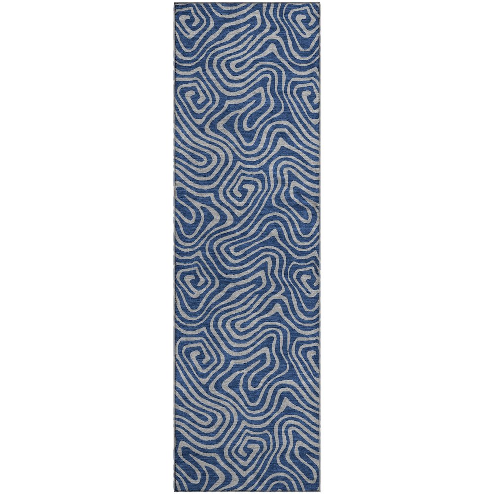 Premium Machine Washable Mayfield AMF1031 Navy 2'3" x 7'6" Runner Rug. Picture 1