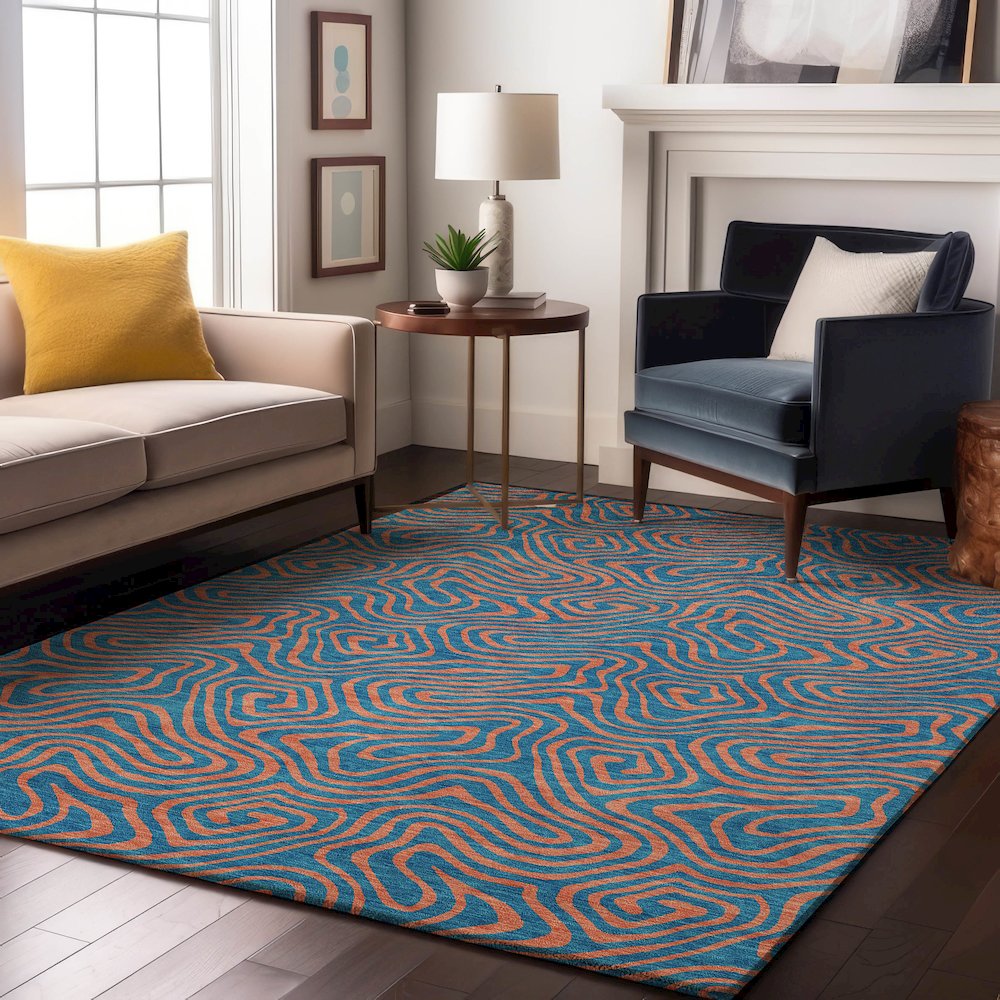 Premium Machine Washable Mayfield AMF1031 Teal 2'6" x 3'10" Rug. Picture 5