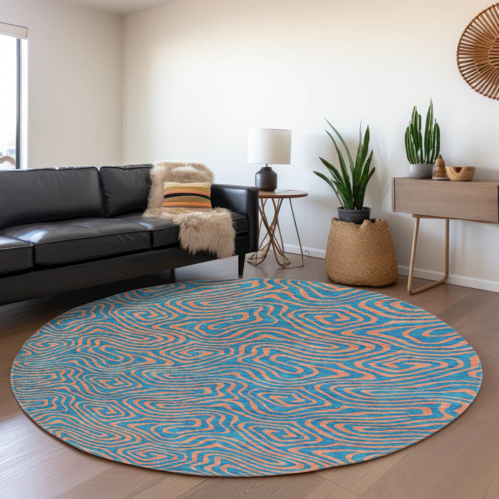 Premium Machine Washable Mayfield AMF1031 Teal 8' x 8' Round Rug. Picture 5