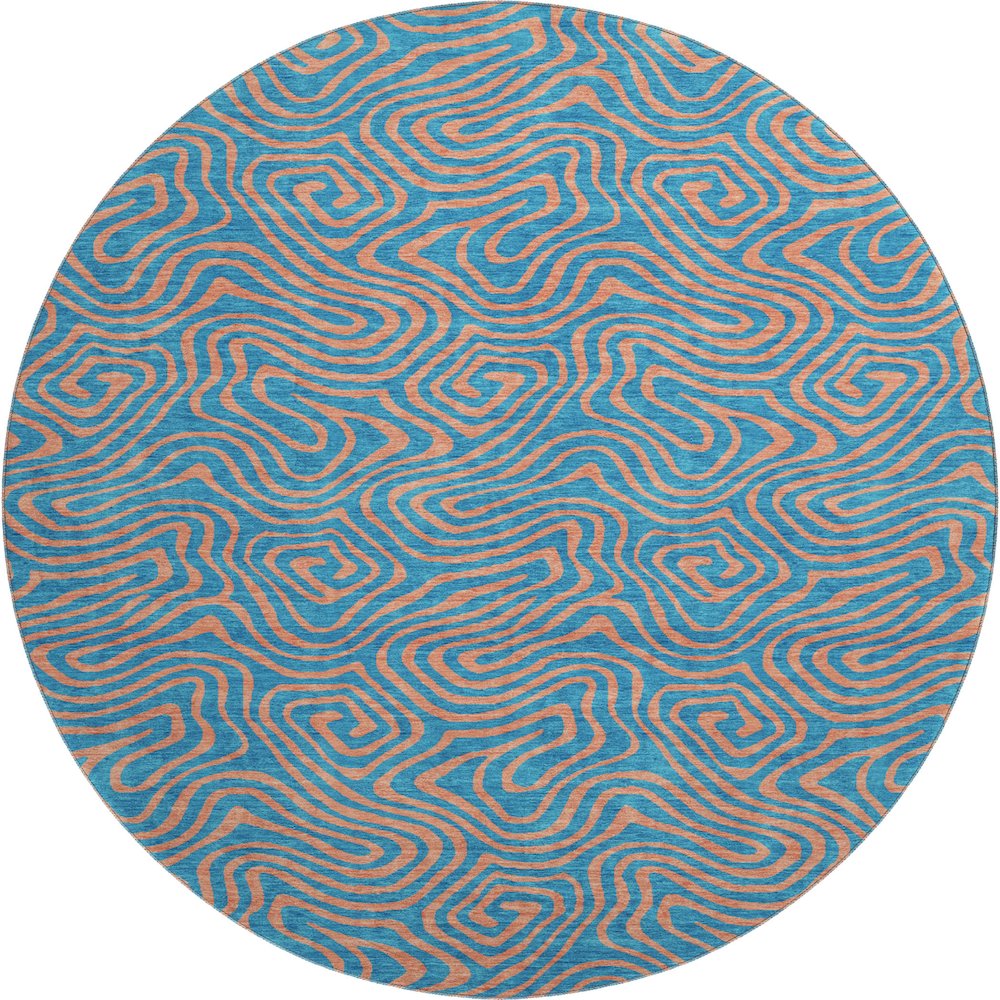Premium Machine Washable Mayfield AMF1031 Teal 8' x 8' Round Rug. Picture 1
