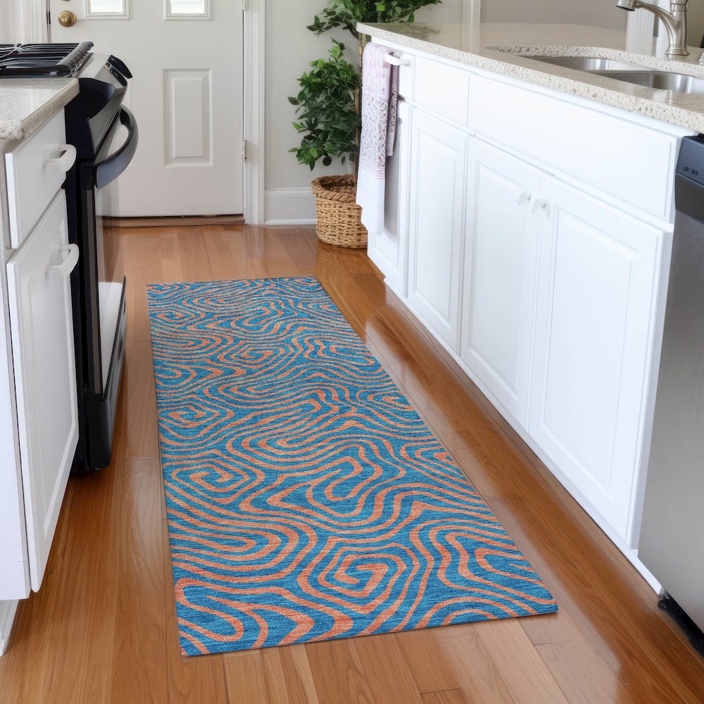 Premium Machine Washable Mayfield AMF1031 Teal 2'3" x 7'6" Runner Rug. Picture 5