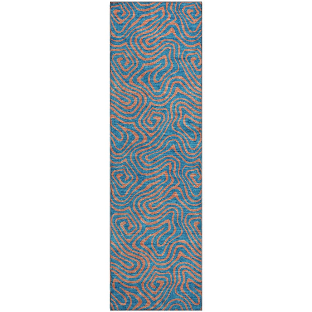 Premium Machine Washable Mayfield AMF1031 Teal 2'3" x 7'6" Runner Rug. Picture 1