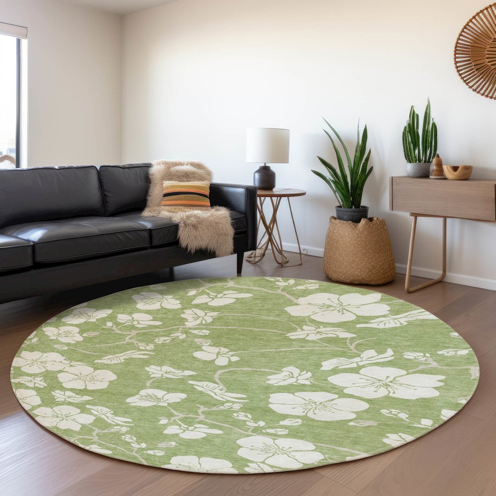 Premium Machine Washable Mayfield AMF1032 Aloe 8' x 8' Round Rug. Picture 5