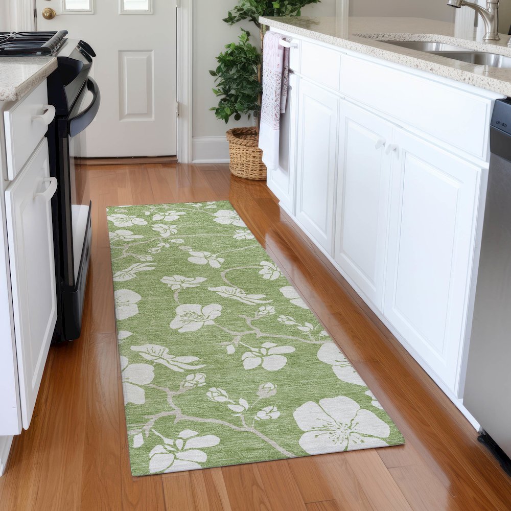 Premium Machine Washable Mayfield AMF1032 Aloe 2'3" x 7'6" Runner Rug. Picture 5
