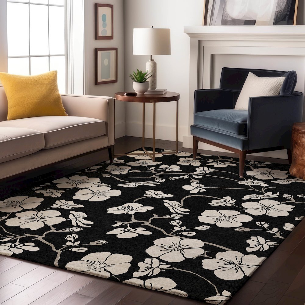 Premium Machine Washable Mayfield AMF1032 Black 2'6" x 3'10" Rug. Picture 5