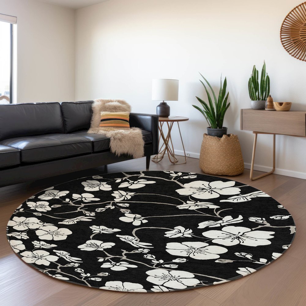Premium Machine Washable Mayfield AMF1032 Black 8' x 8' Round Rug. Picture 5