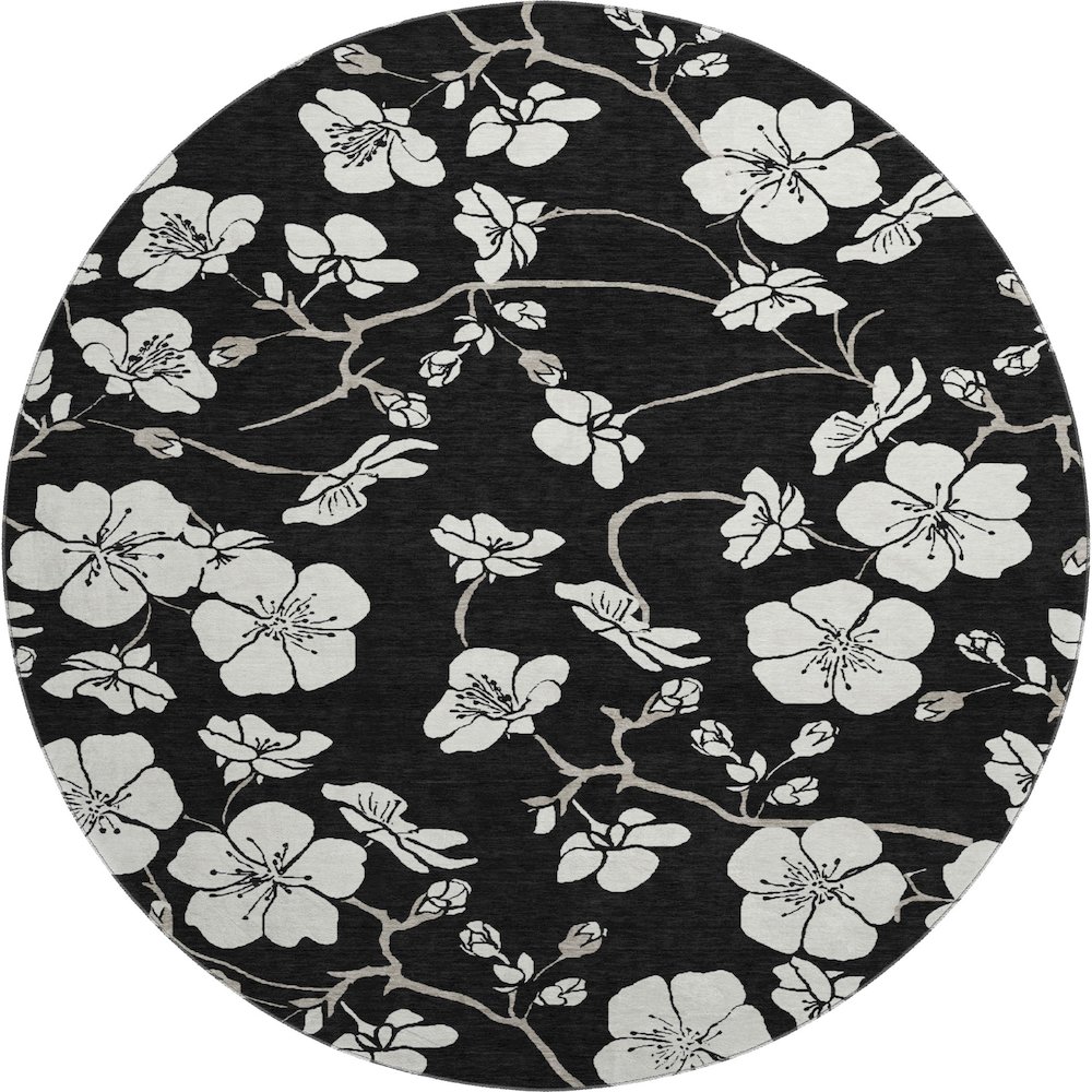 Premium Machine Washable Mayfield AMF1032 Black 8' x 8' Round Rug. Picture 1