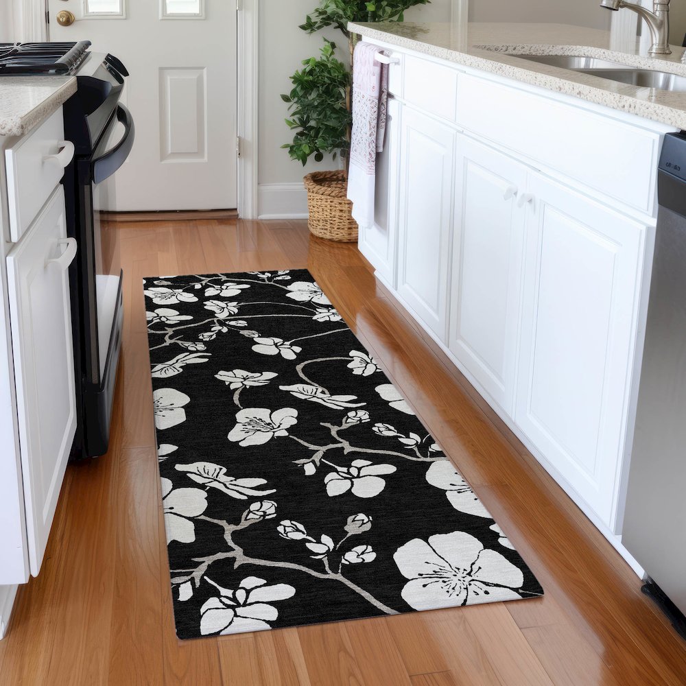 Premium Machine Washable Mayfield AMF1032 Black 2'3" x 7'6" Runner Rug. Picture 5