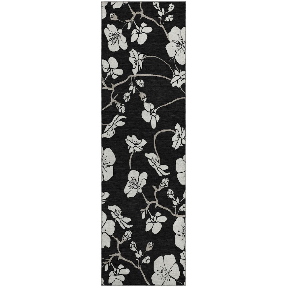 Premium Machine Washable Mayfield AMF1032 Black 2'3" x 7'6" Runner Rug. Picture 1