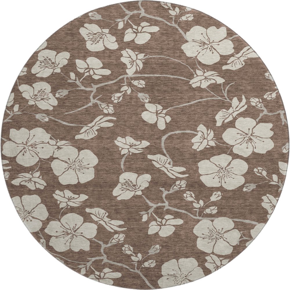 Premium Machine Washable Mayfield AMF1032 Brown 8' x 8' Round Rug. Picture 1