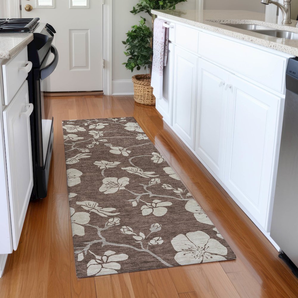 Premium Machine Washable Mayfield AMF1032 Brown 2'3" x 7'6" Runner Rug. Picture 5