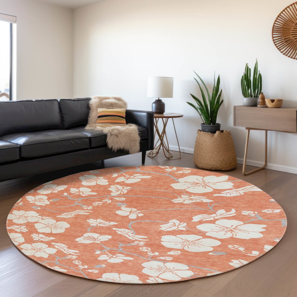 Premium Machine Washable Mayfield AMF1032 Coral 8' x 8' Round Rug. Picture 5