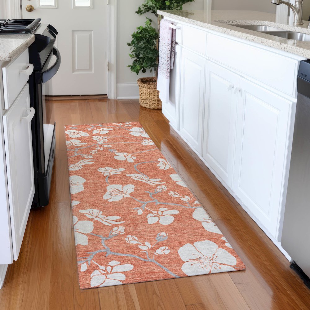 Premium Machine Washable Mayfield AMF1032 Coral 2'3" x 7'6" Runner Rug. Picture 5