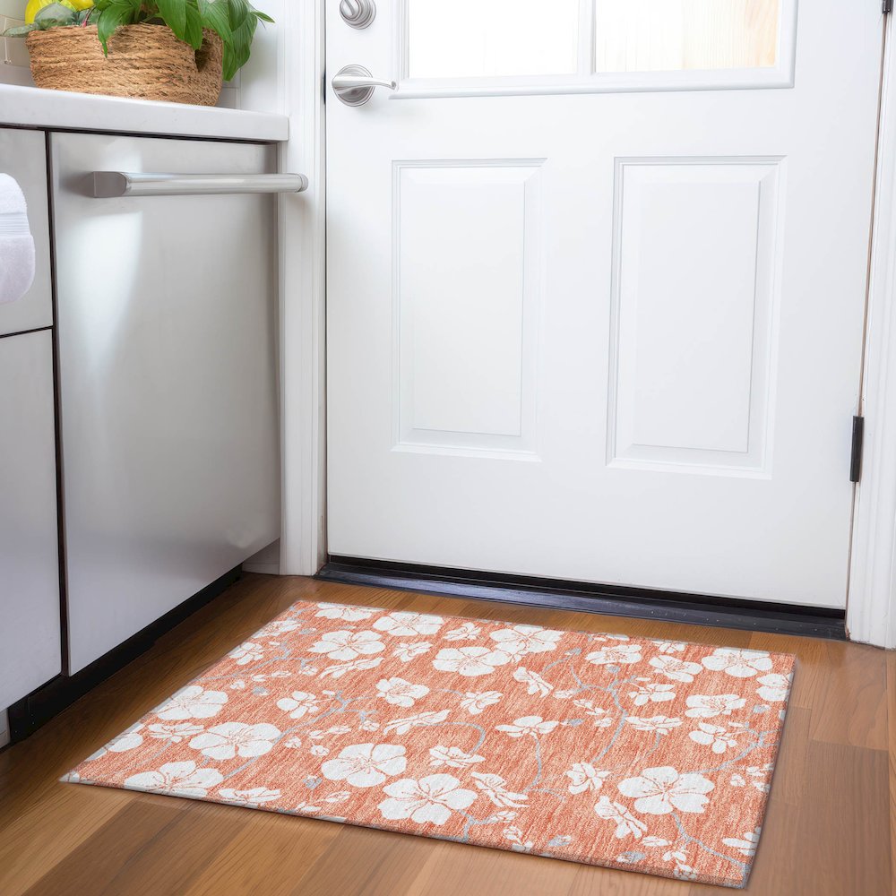 Premium Machine Washable Mayfield AMF1032 Coral 1'8" x 2'6" Rug. Picture 5