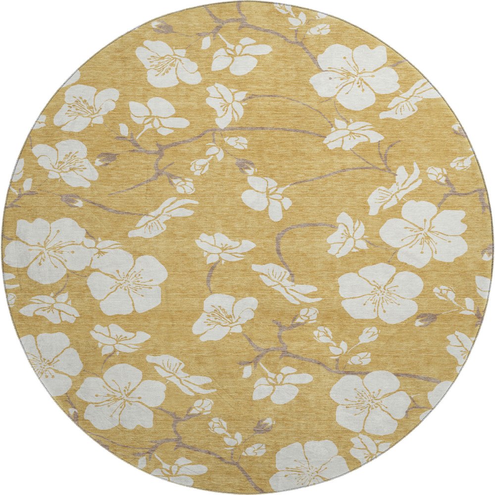Premium Machine Washable Mayfield AMF1032 Gold 8' x 8' Round Rug. Picture 1