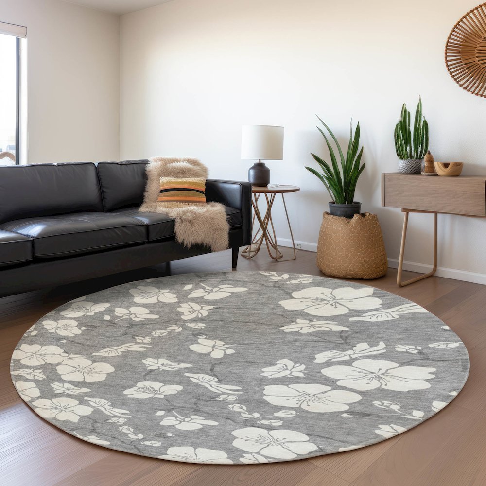 Premium Machine Washable Mayfield AMF1032 Gray 8' x 8' Round Rug. Picture 5