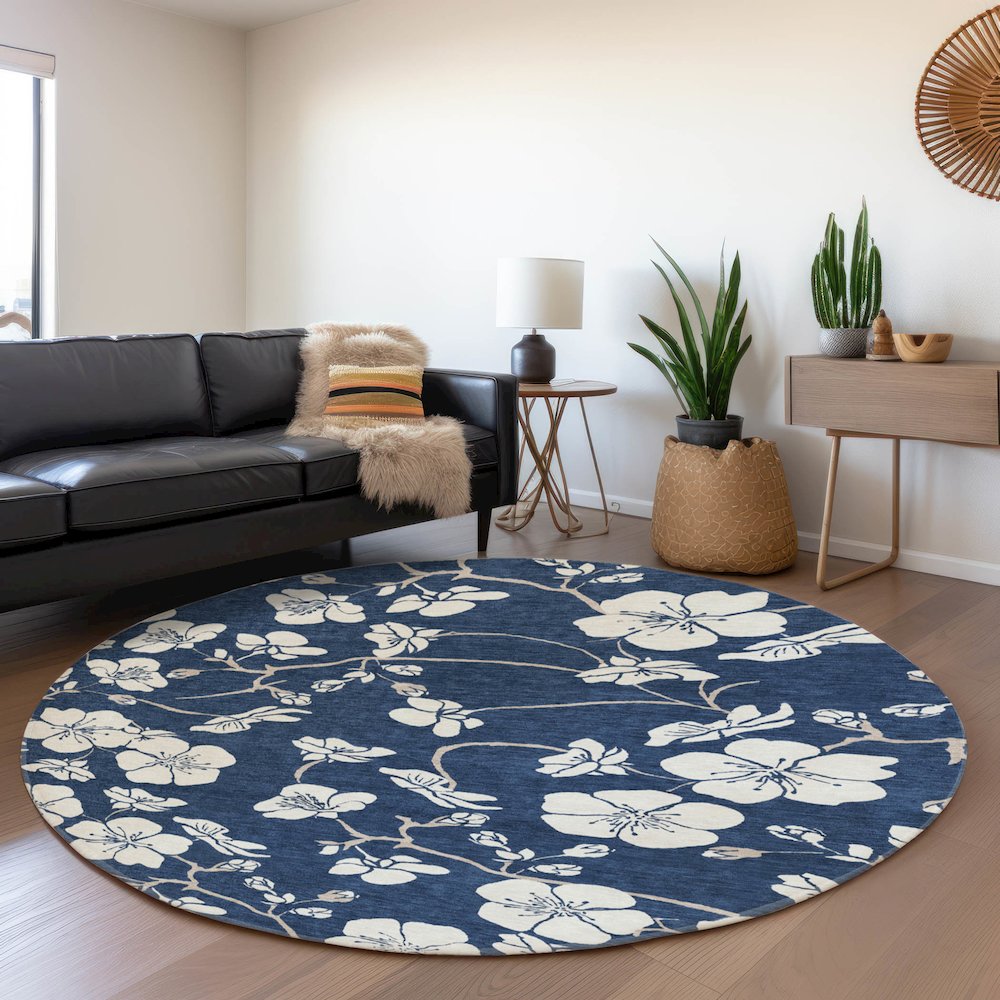 Premium Machine Washable Mayfield AMF1032 Navy 8' x 8' Round Rug. Picture 5