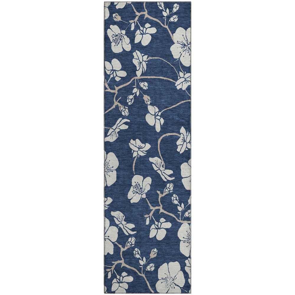 Premium Machine Washable Mayfield AMF1032 Navy 2'3" x 7'6" Runner Rug. Picture 1