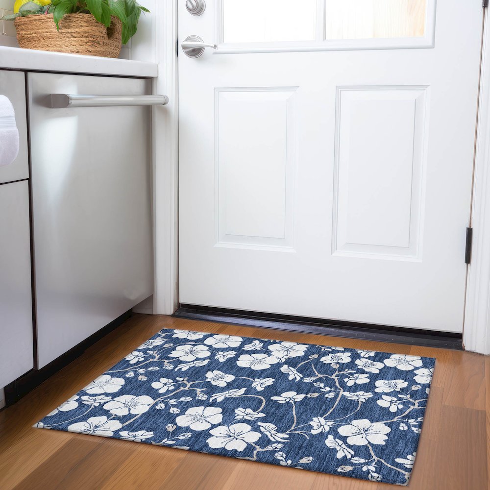 Premium Machine Washable Mayfield AMF1032 Navy 1'8" x 2'6" Rug. Picture 5