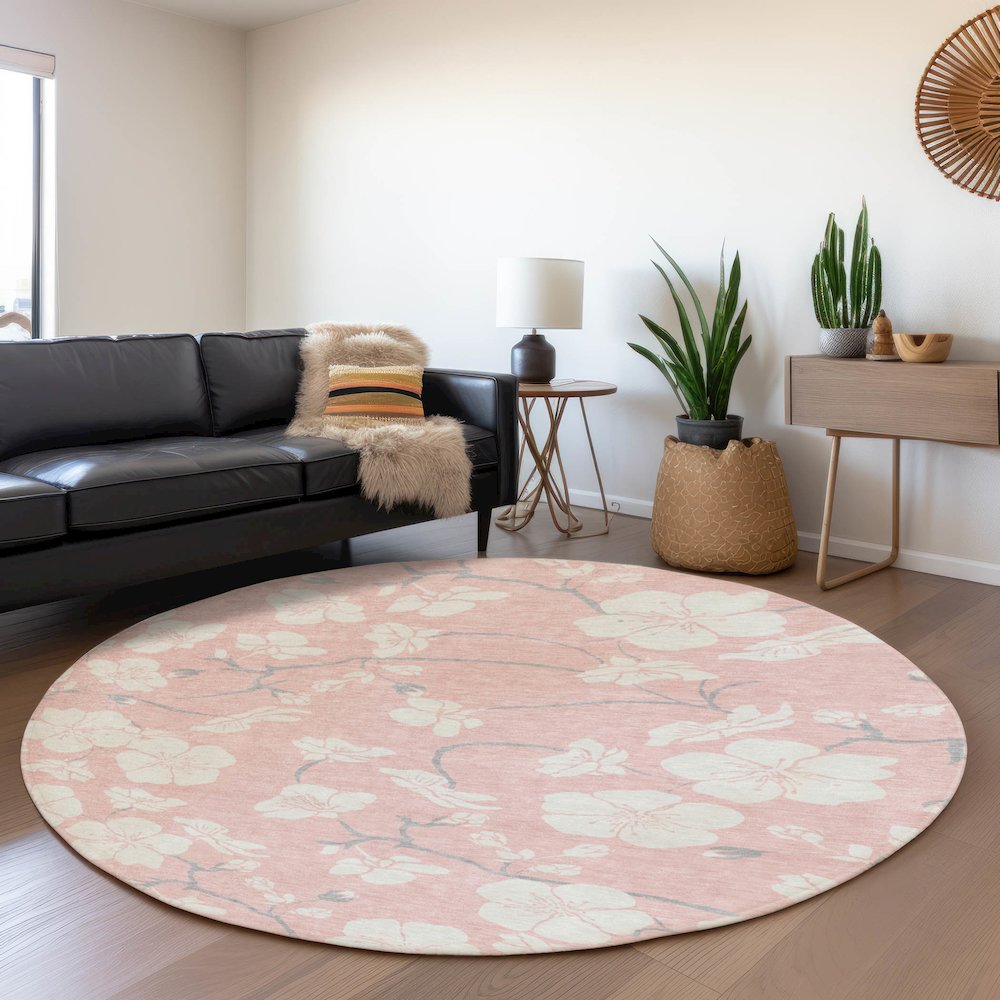 Premium Machine Washable Mayfield AMF1032 Pink 8' x 8' Round Rug. Picture 5