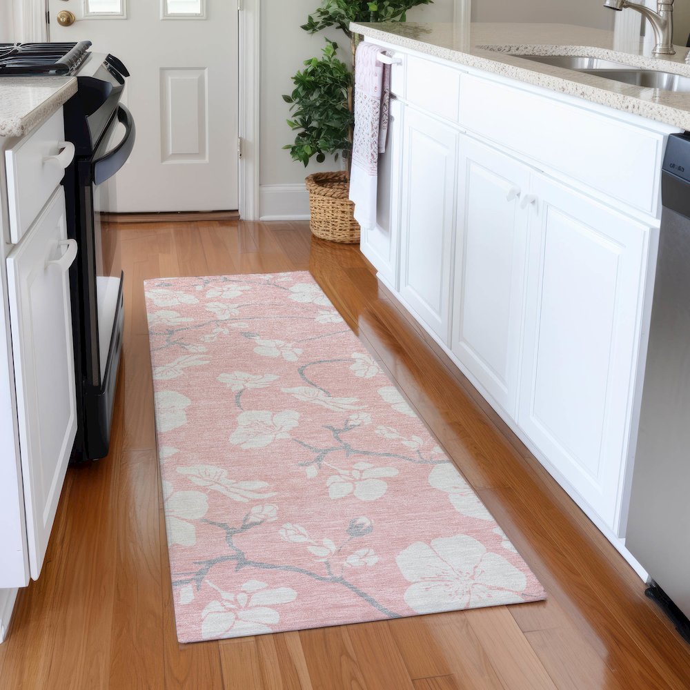 Premium Machine Washable Mayfield AMF1032 Pink 2'3" x 7'6" Runner Rug. Picture 5