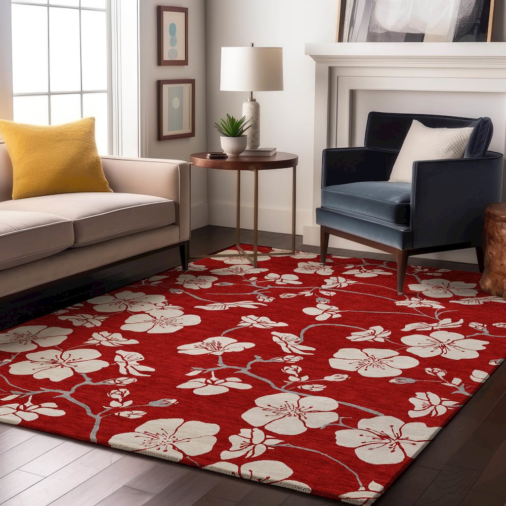 Premium Machine Washable Mayfield AMF1032 Red 2'6" x 3'10" Rug. Picture 5