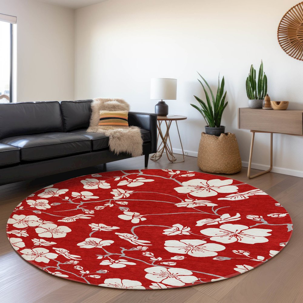 Premium Machine Washable Mayfield AMF1032 Red 8' x 8' Round Rug. Picture 5