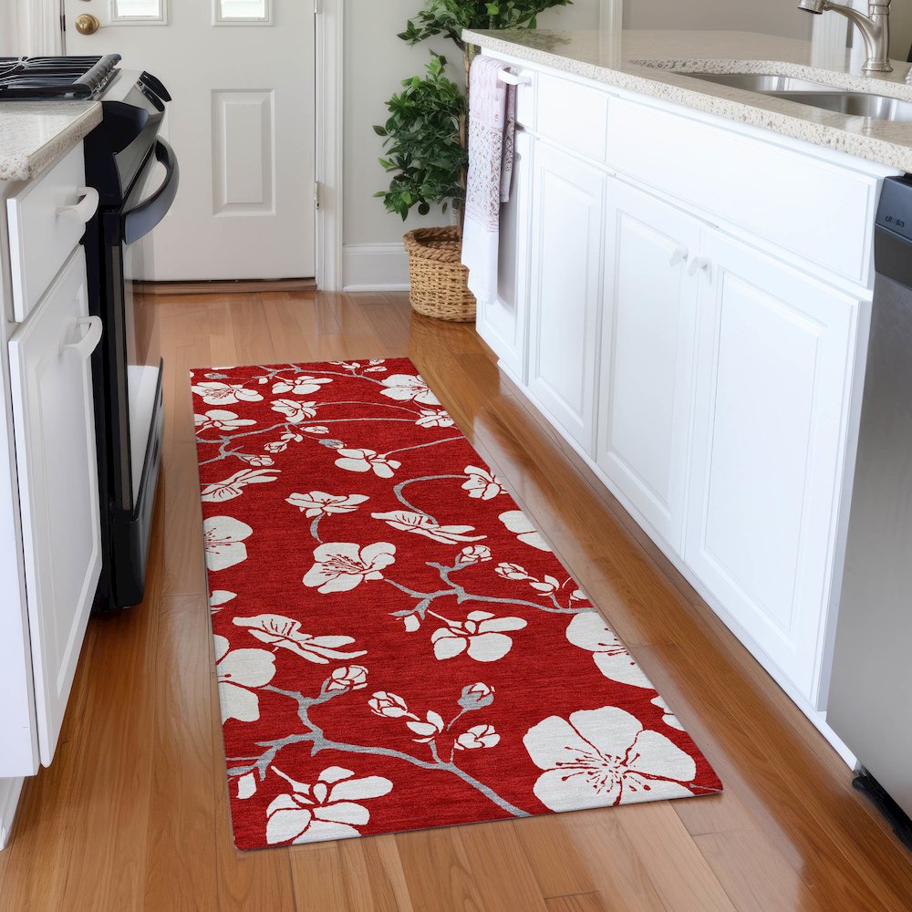 Premium Machine Washable Mayfield AMF1032 Red 2'3" x 7'6" Runner Rug. Picture 5