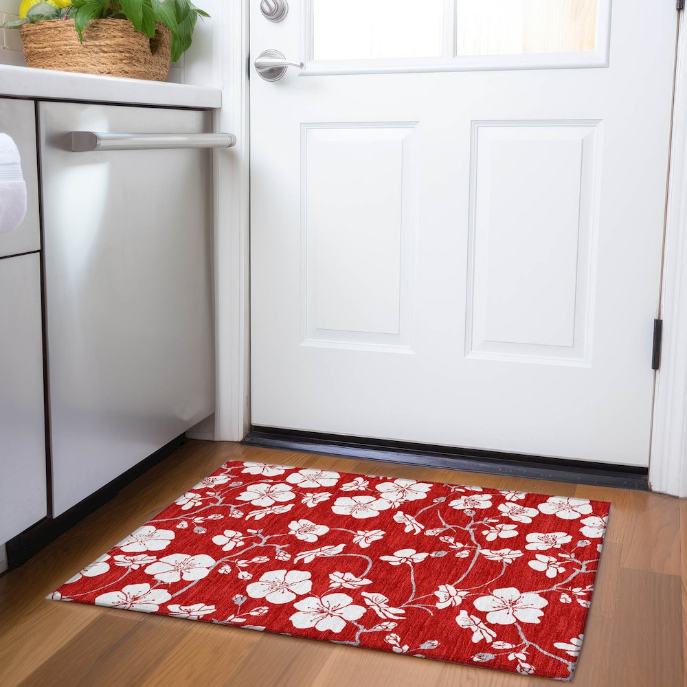 Premium Machine Washable Mayfield AMF1032 Red 1'8" x 2'6" Rug. Picture 5