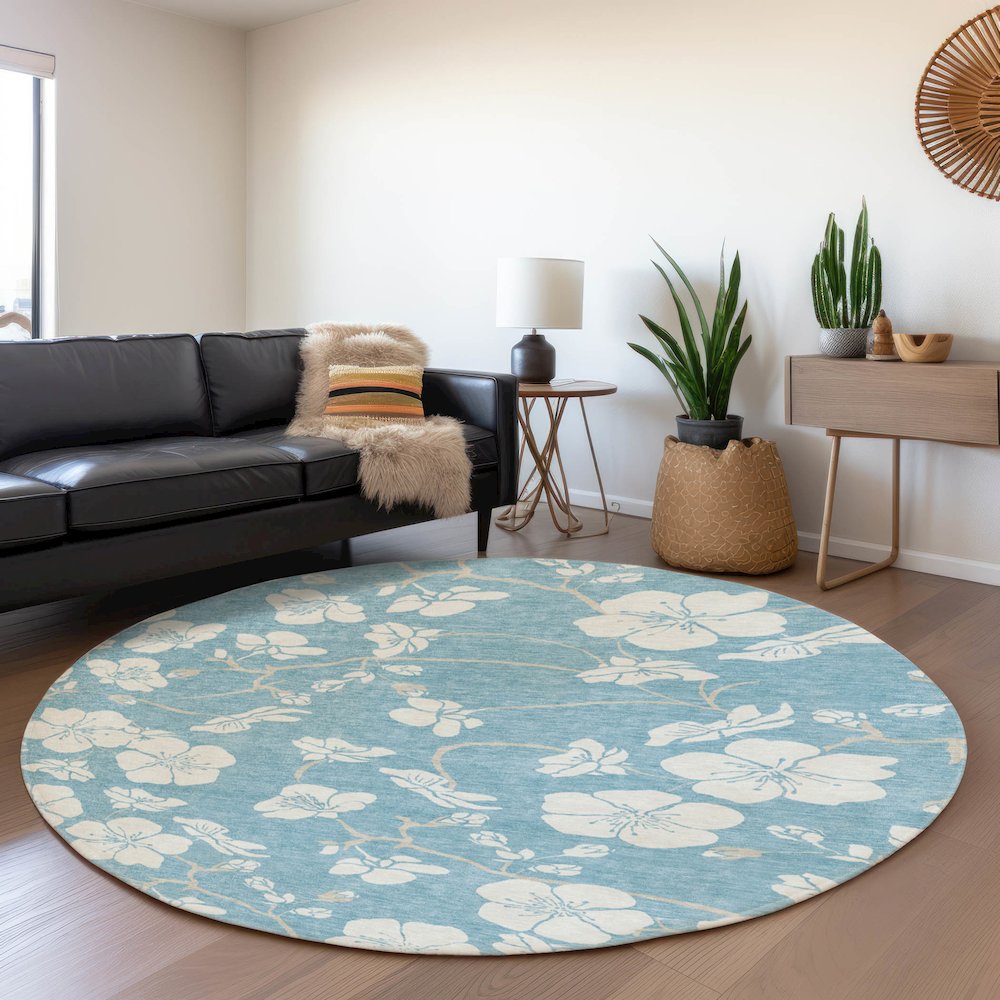 Premium Machine Washable Mayfield AMF1032 Sky 8' x 8' Round Rug. Picture 5