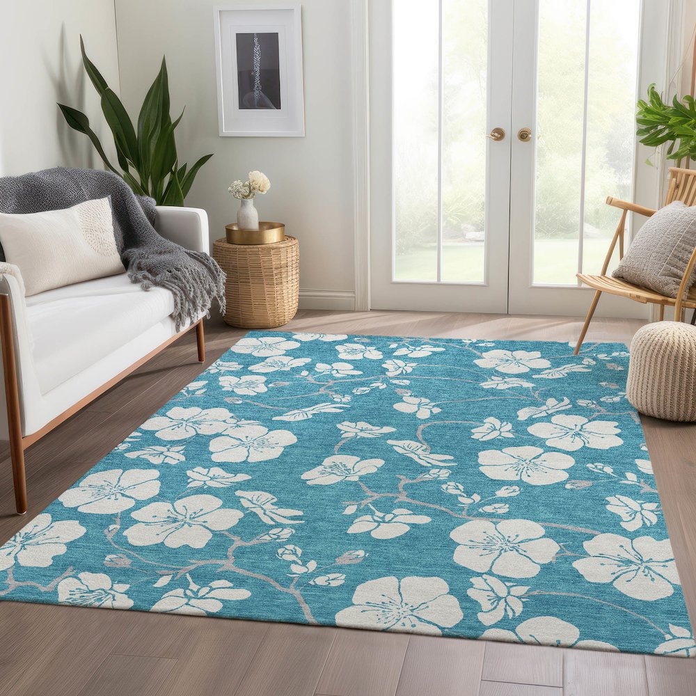 Premium Machine Washable Mayfield AMF1032 Turquoise 2'6" x 3'10" Rug. Picture 6
