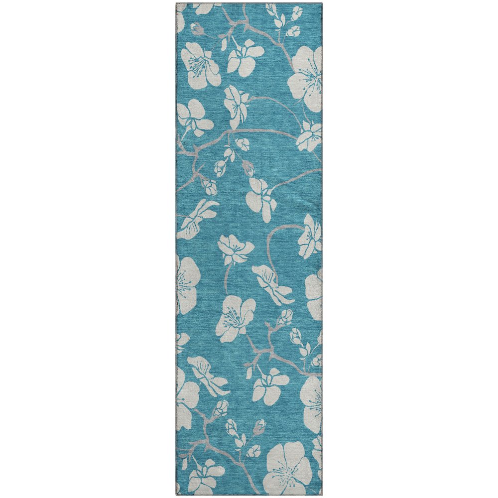Premium Machine Washable Mayfield AMF1032 Turquoise 2'3" x 7'6" Runner Rug. Picture 1
