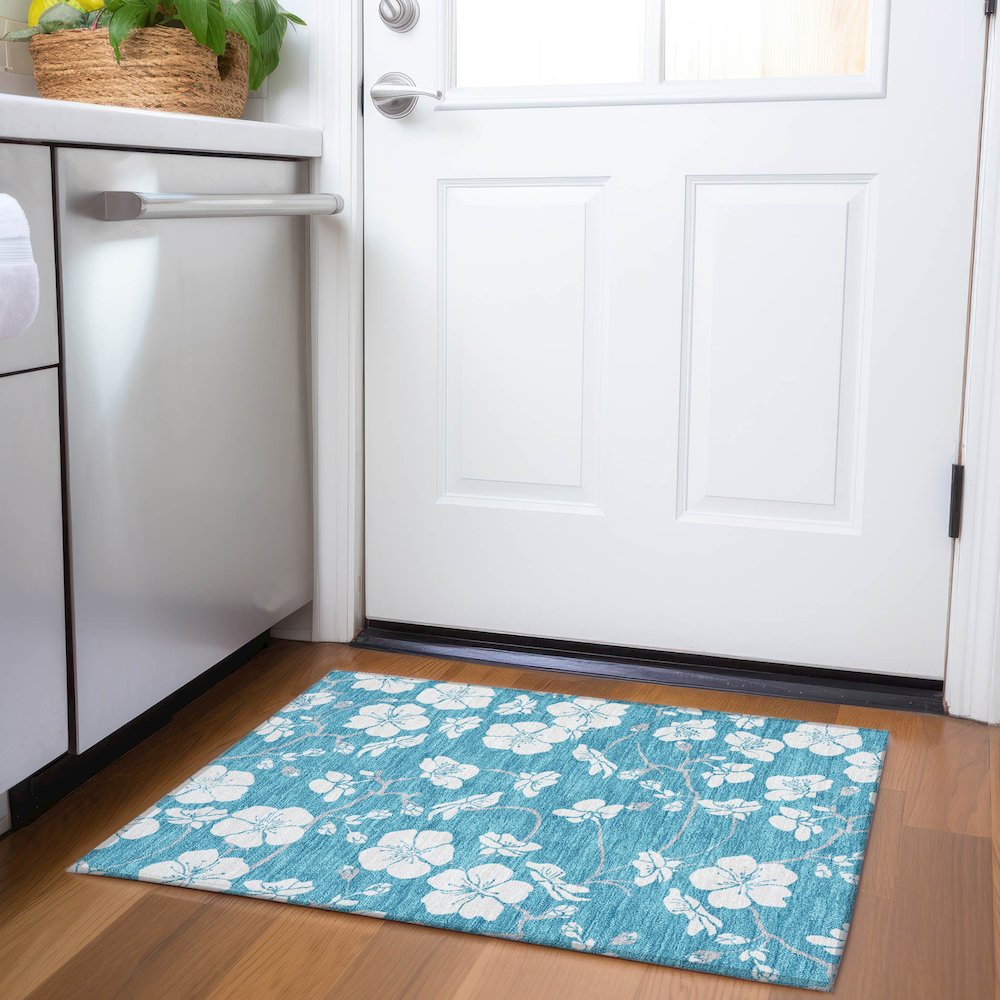 Premium Machine Washable Mayfield AMF1032 Turquoise 1'8" x 2'6" Rug. Picture 5