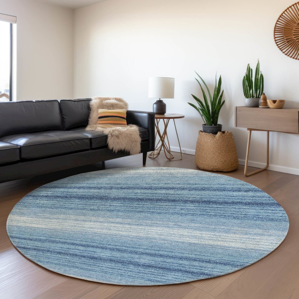 Premium Machine Washable Mayfield AMF1033 Blue 8' x 8' Round Rug. Picture 5