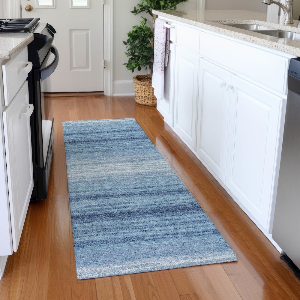 Premium Machine Washable Mayfield AMF1033 Blue 2'3" x 7'6" Runner Rug. Picture 5