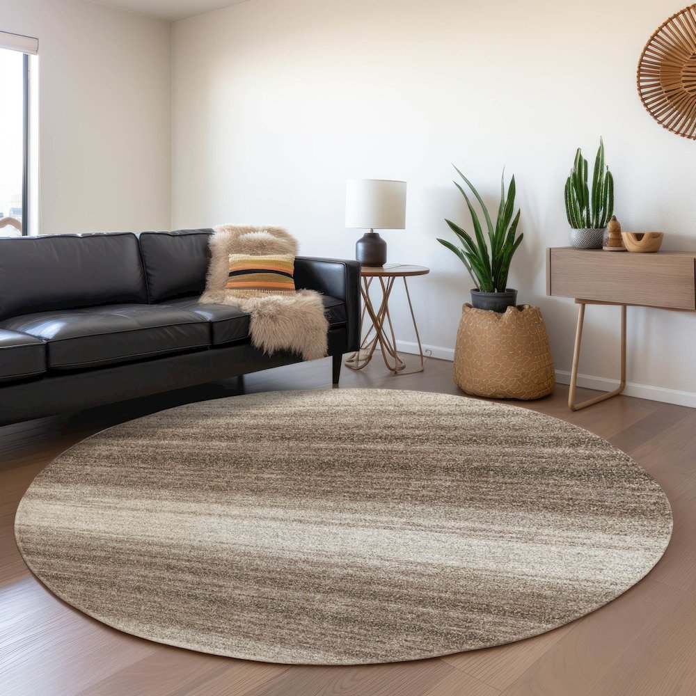 Premium Machine Washable Mayfield AMF1033 Brown 8' x 8' Round Rug. Picture 5