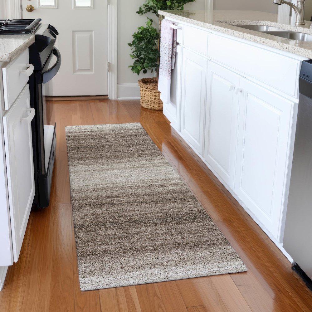 Premium Machine Washable Mayfield AMF1033 Brown 2'3" x 7'6" Runner Rug. Picture 5