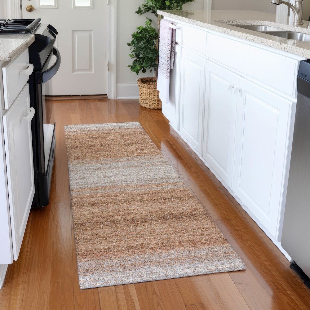 Premium Machine Washable Mayfield AMF1033 Copper 2'3" x 7'6" Runner Rug. Picture 5