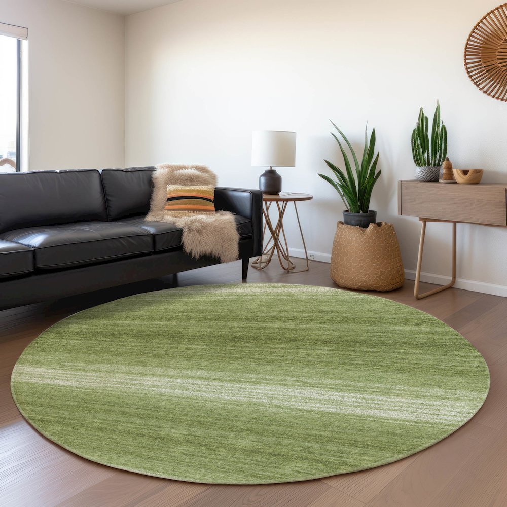 Premium Machine Washable Mayfield AMF1033 Green 8' x 8' Round Rug. Picture 5