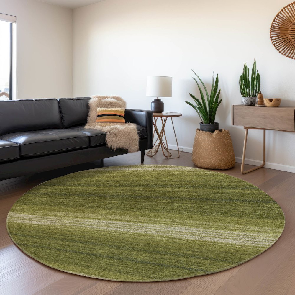 Premium Machine Washable Mayfield AMF1033 Olive 8' x 8' Round Rug. Picture 5